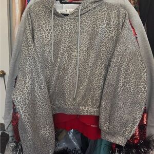 Molly Bracken Gray Leopard Print Hoodie